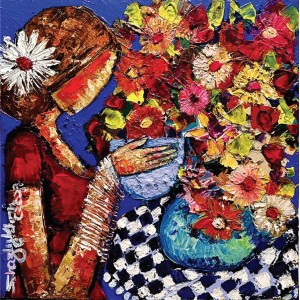 Shazly Khan, My Favourite Breakfast Tea And Flowers, 18 x 18 Inch, Acrylic on Canvas, Figurative Paintings, AC-SZK-113